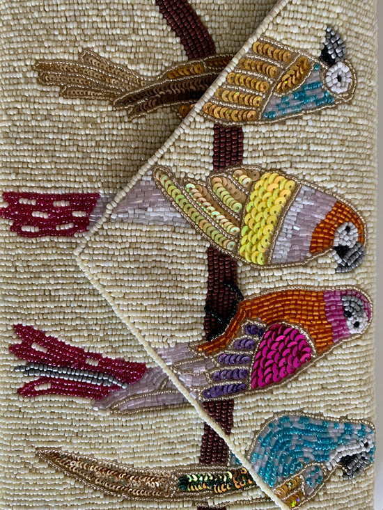 Beaded Clutch Bag | Ivory Parrots