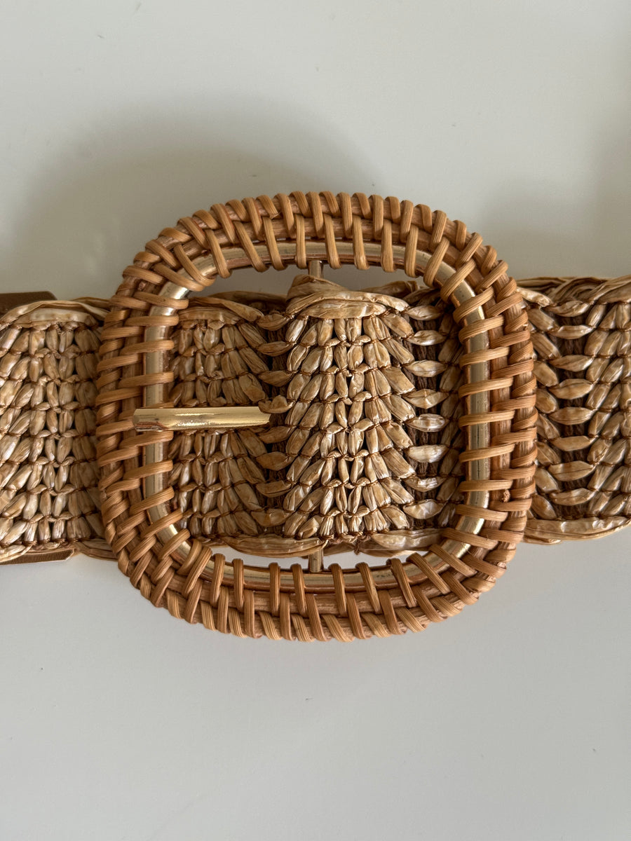 Woven Raffia Belt with Rattan Buckle – PICK HAPPY display picture 1