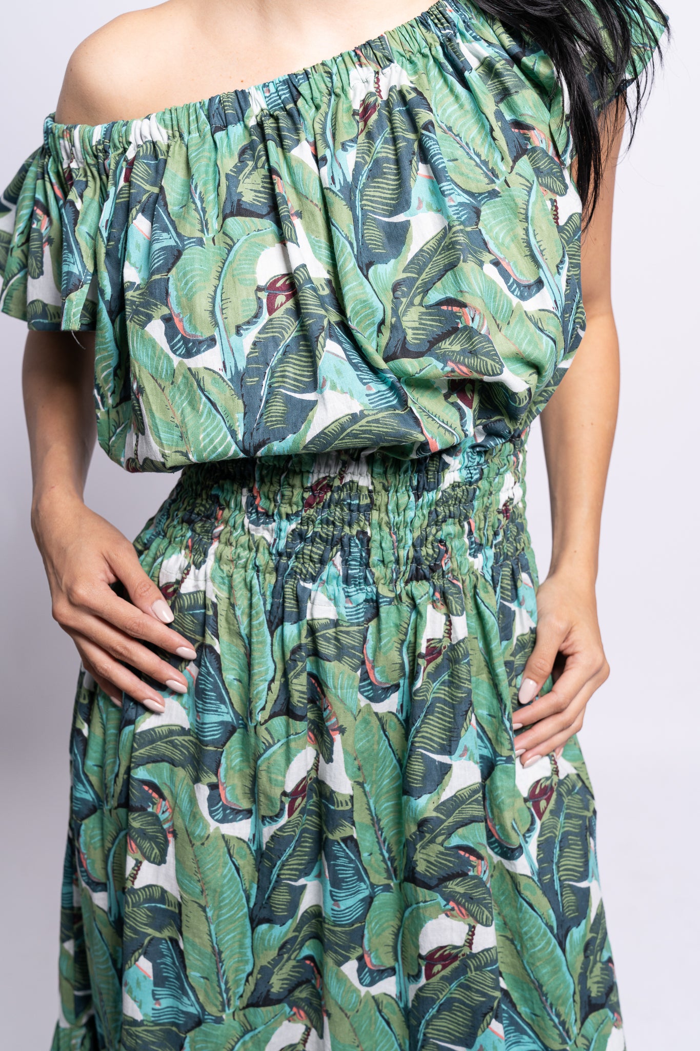 Petal Sleeve Long Dress | Banana Green