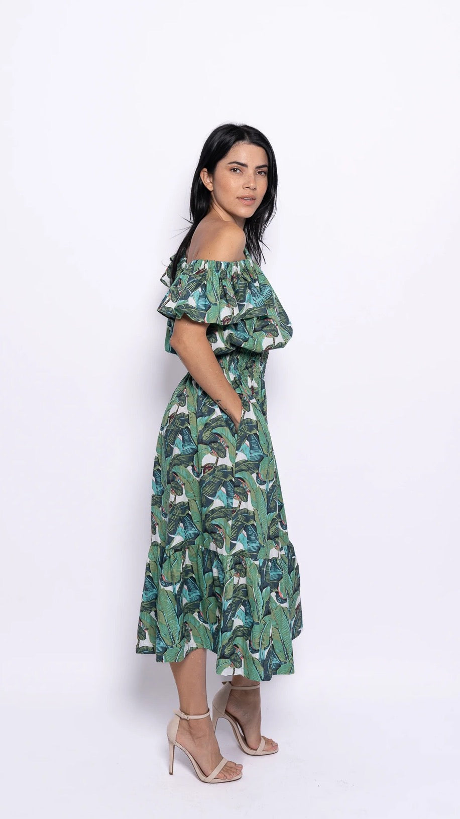 Petal Sleeve Long Dress | Banana Green