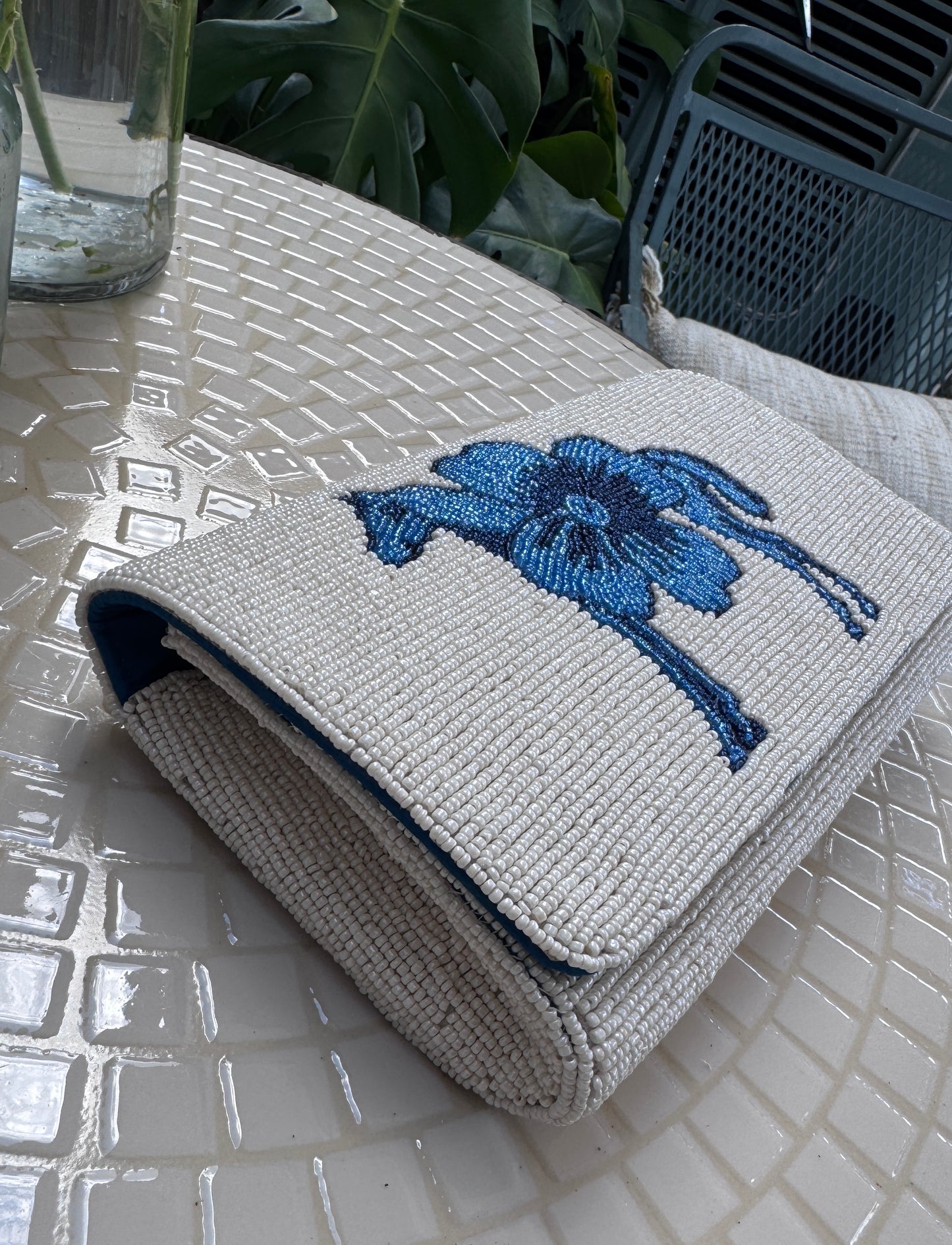 Beaded Frame Bag Blue Horse