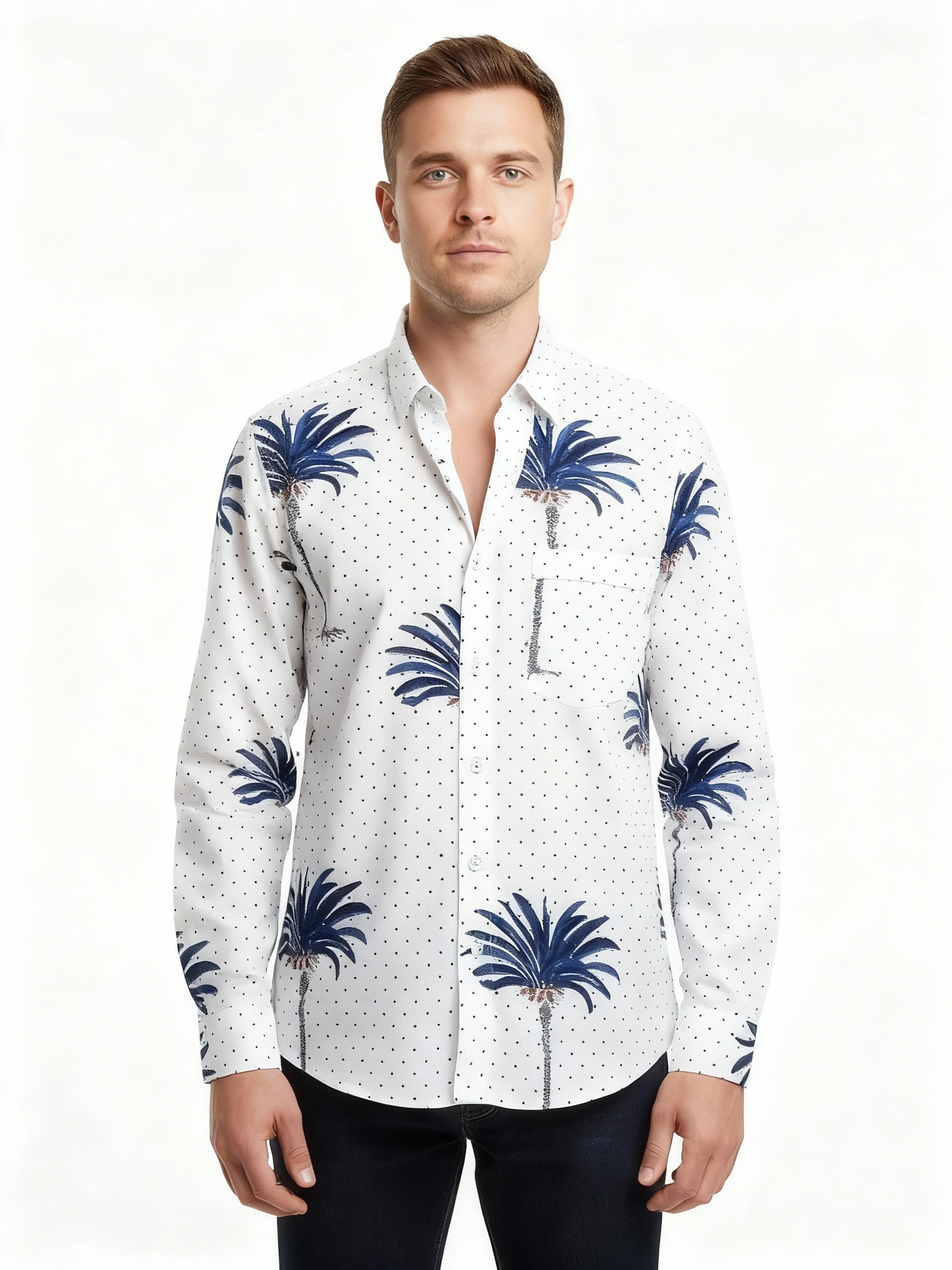 Resort Shirt Unisex Indigo Palm Tree