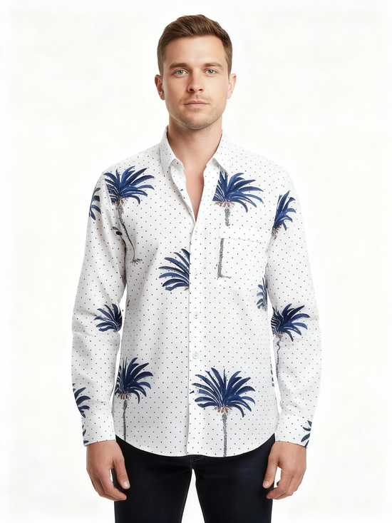 Resort Shirt Unisex Indigo Palm Tree
