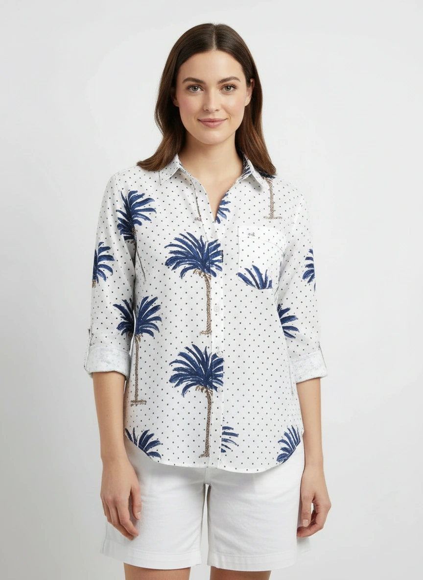 Resort Shirt Unisex Indigo Palm Tree