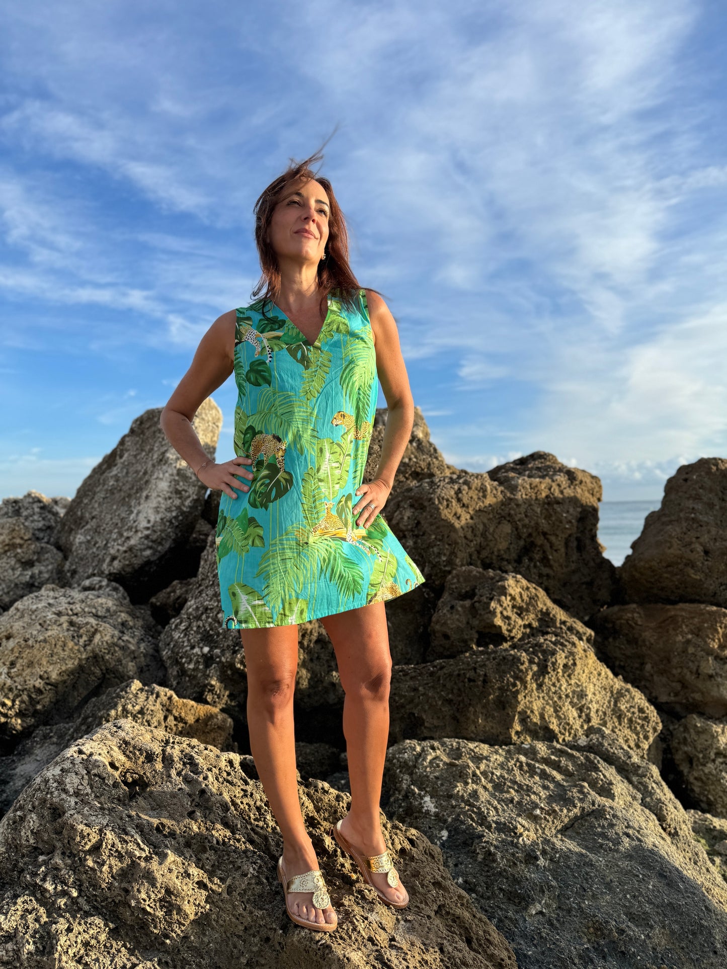 V-neck Petite Dress Caribbean Leopard