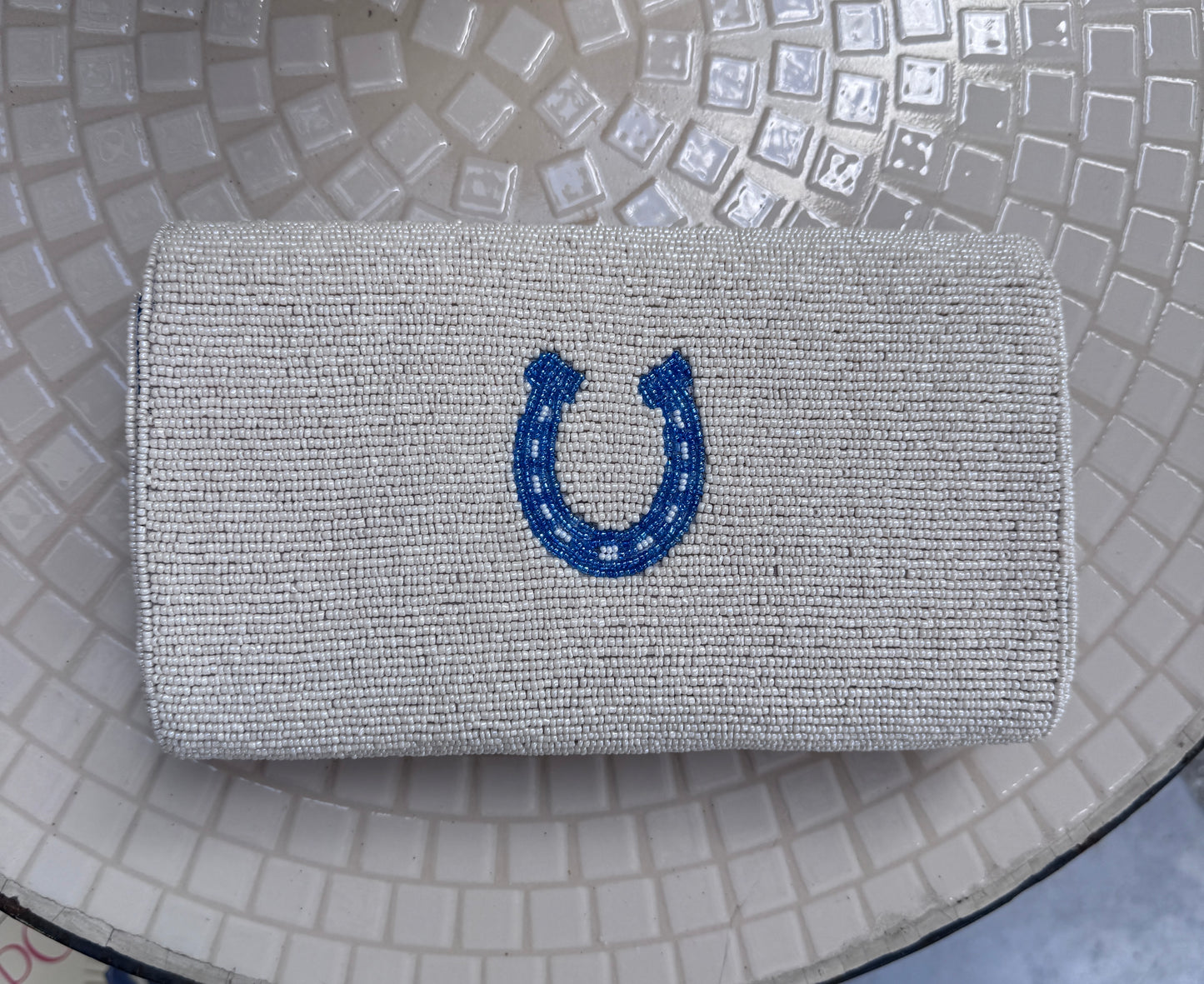 Beaded Frame Bag Blue Horse