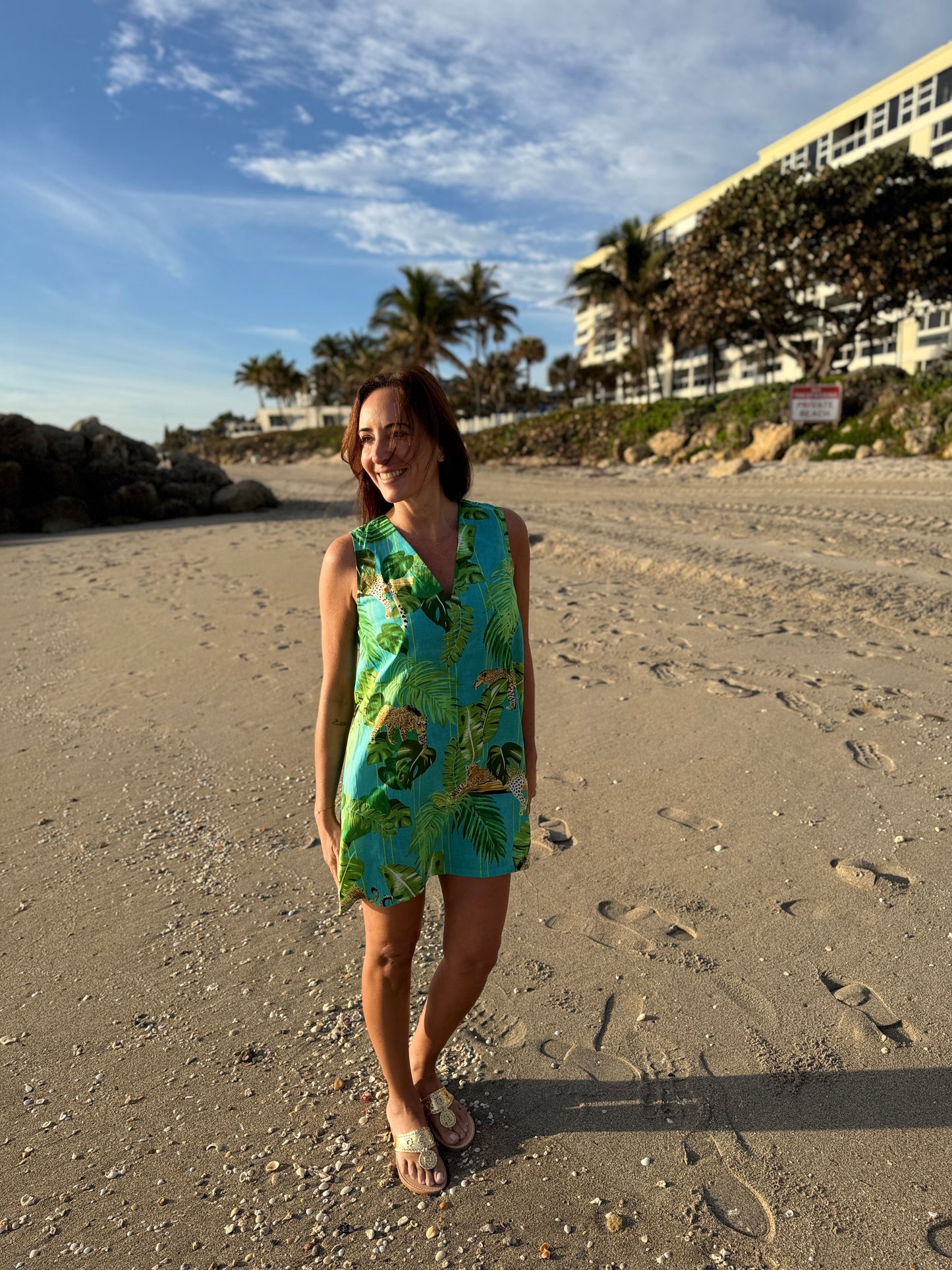 V-neck Petite Dress Caribbean Leopard