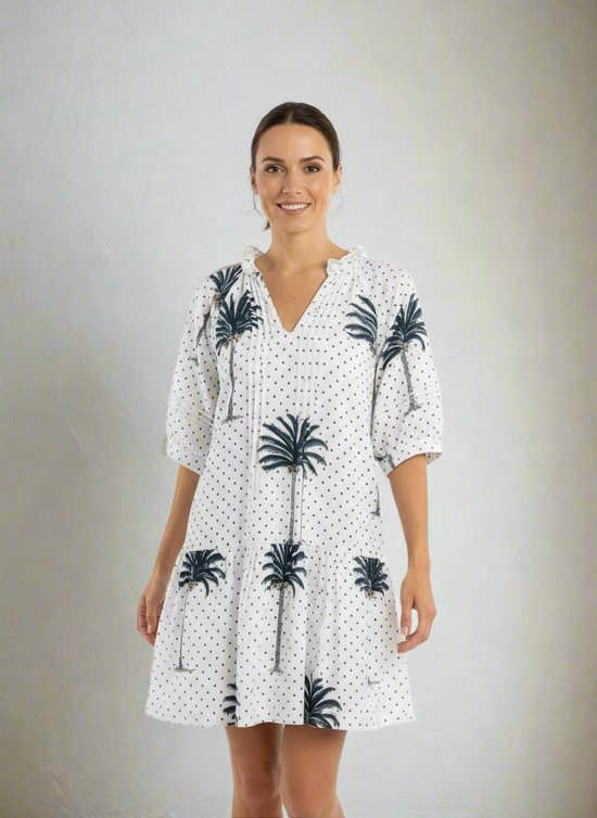 Puff Sleeve Chloe Mini | Indigo Palm Polka