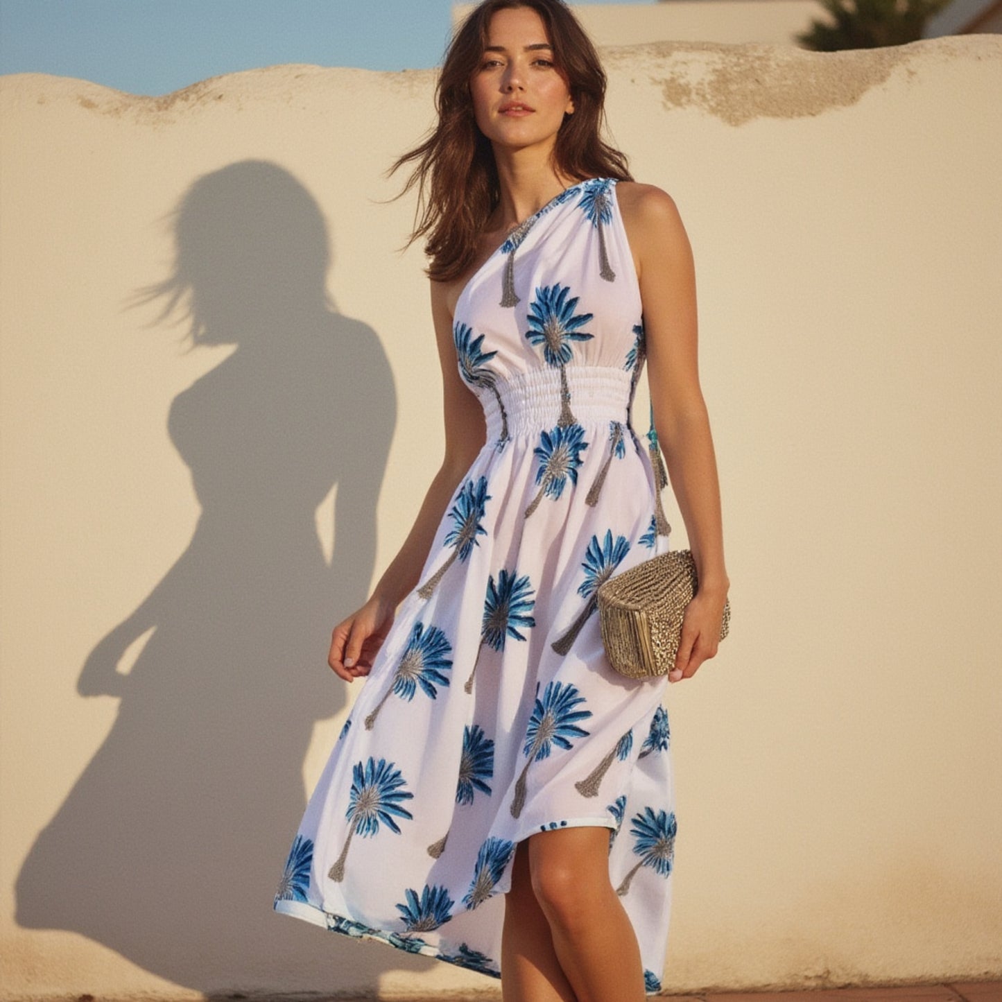 One Shoulder Goddess Dress | Blue Palm