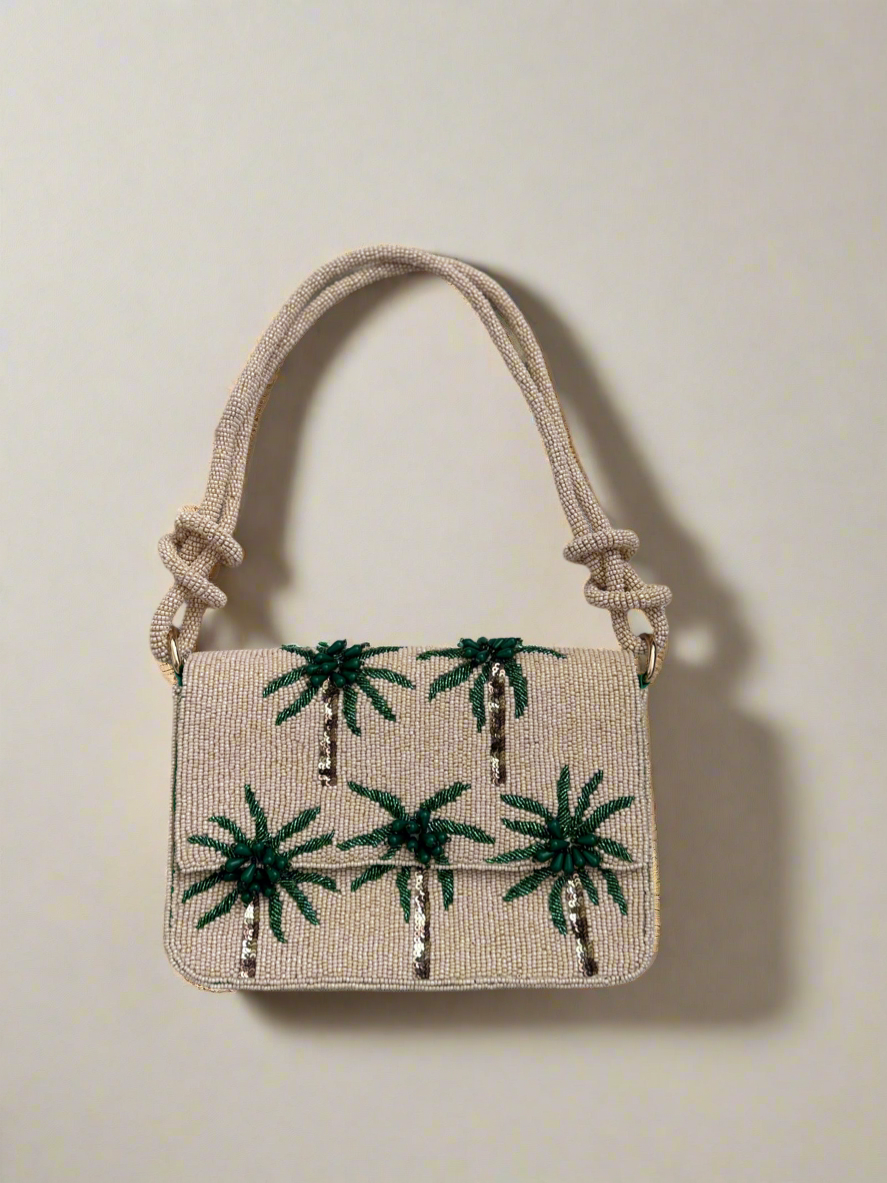 Hand-beaded Knot Handbag | Green Palm Tree