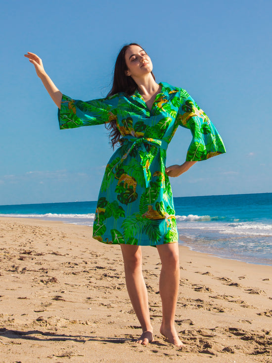 holiday kimono dress Ashoreshop Seaside Vacation kimono Dress Cover Ups sexy Side split beach Kaftan women