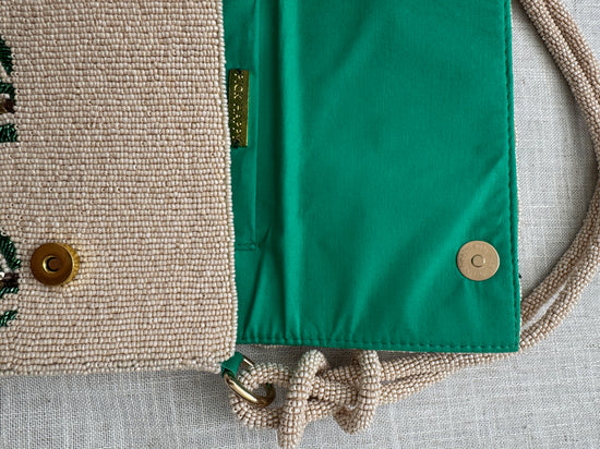 Hand-beaded Knot Handbag | Green Palm Tree