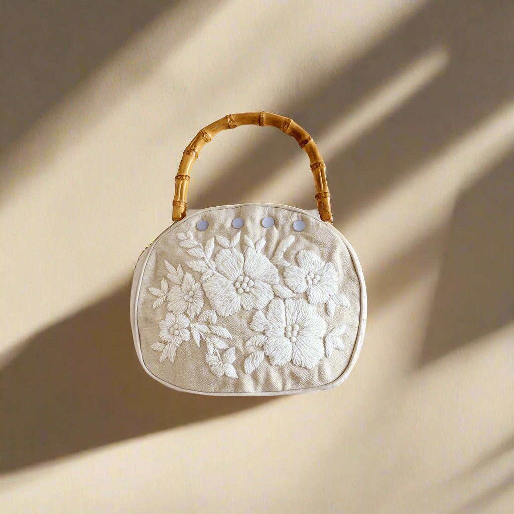 Bermuda Bag with Bamboo Handles Canvas Floral