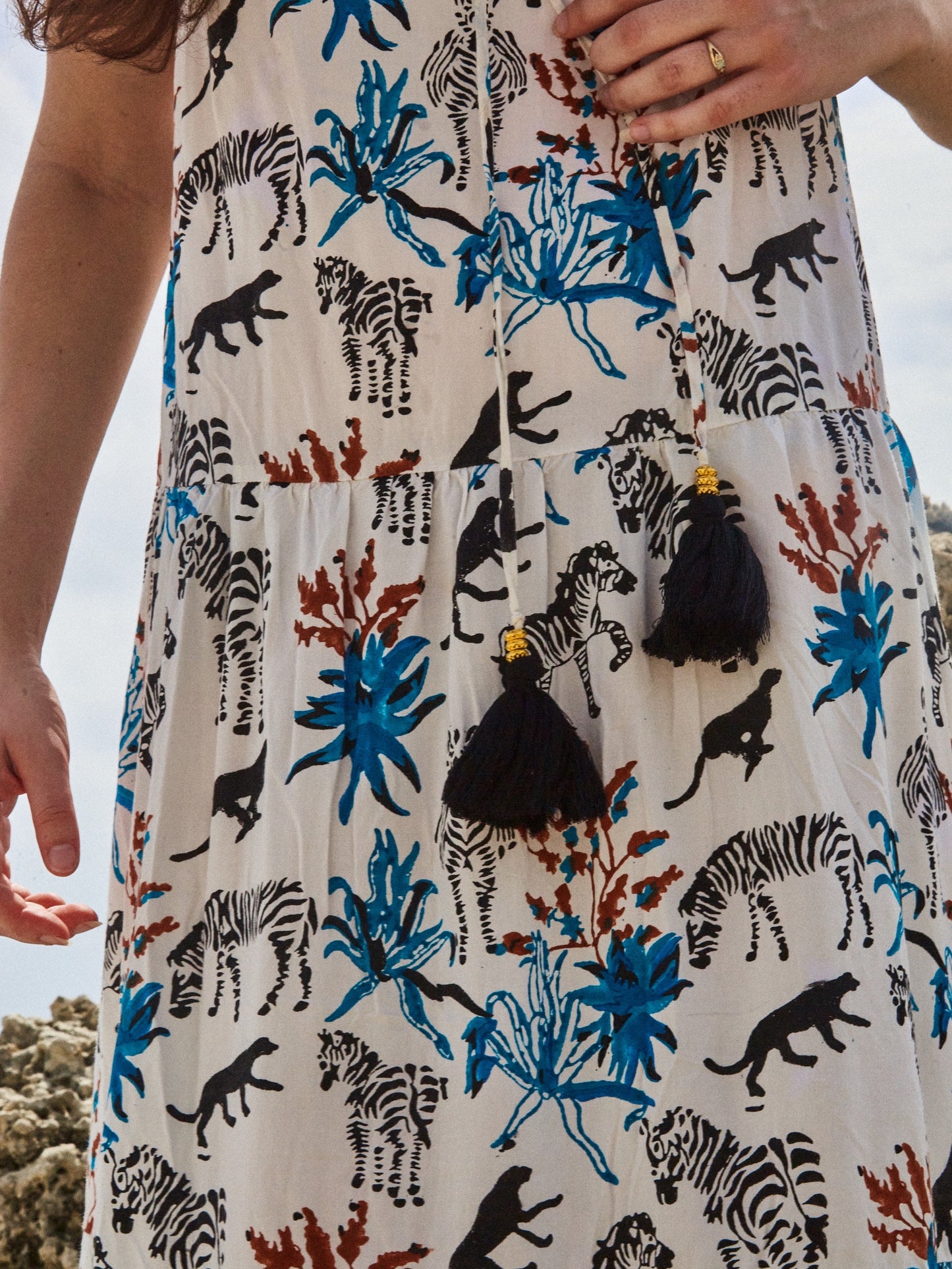 Relax Long Dress with Tassels | Zebra Teal