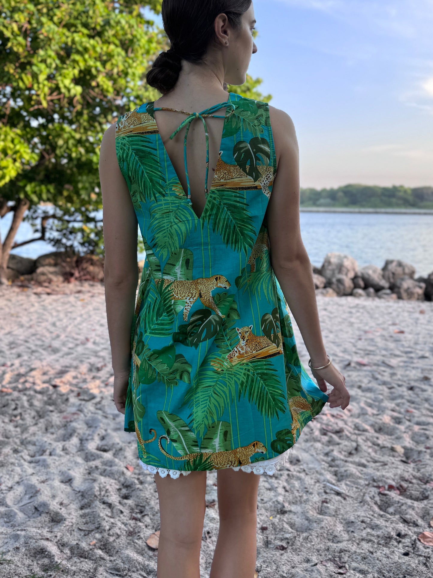 V-neck Petite Dress Caribbean Leopard