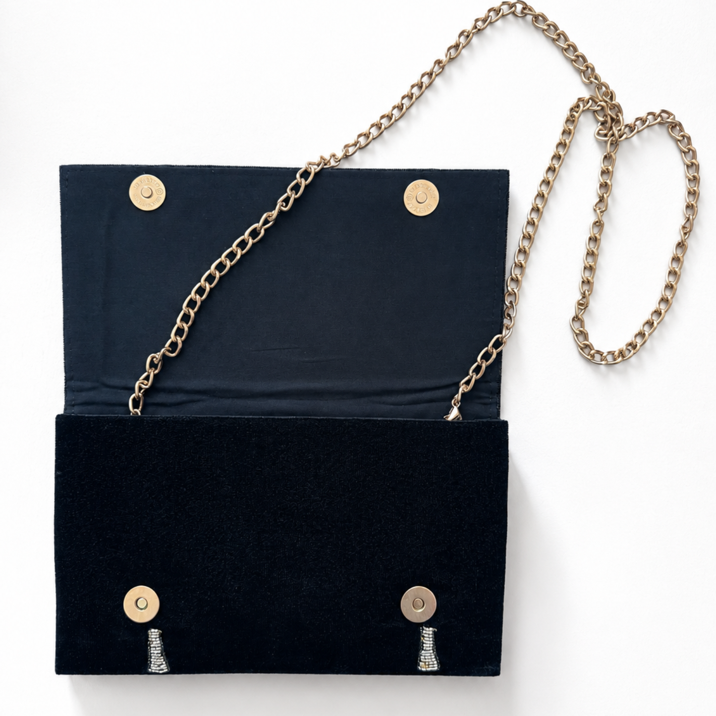 Velvet Mini Clutch Bag With Beaded Palm Trees Deep Forest