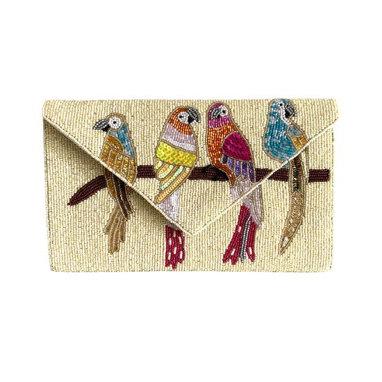 Beaded Clutch Bag | Ivory Parrots