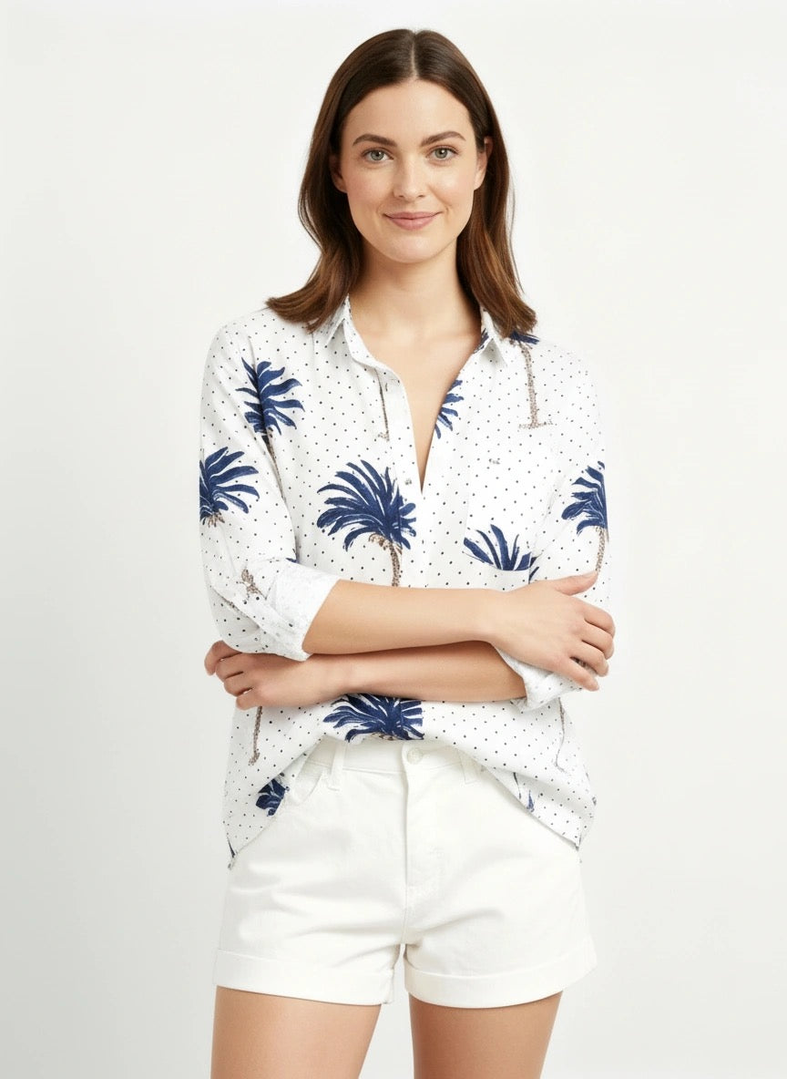 Resort Shirt Unisex Indigo Palm Tree