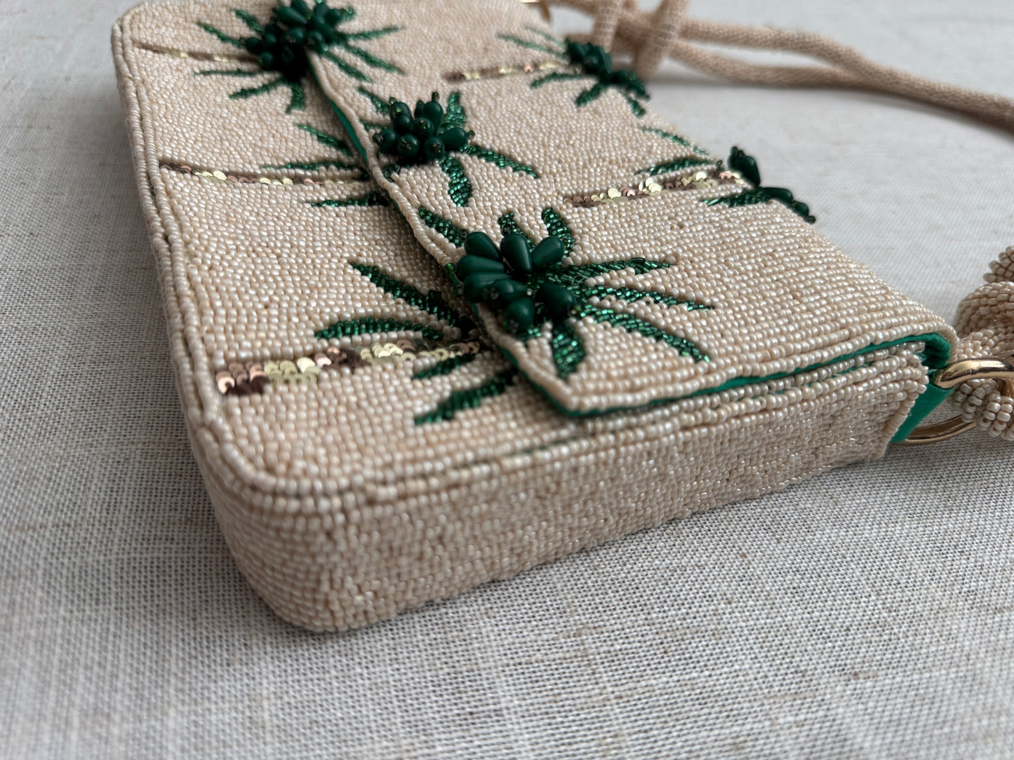 Hand-beaded Knot Handbag | Green Palm Tree