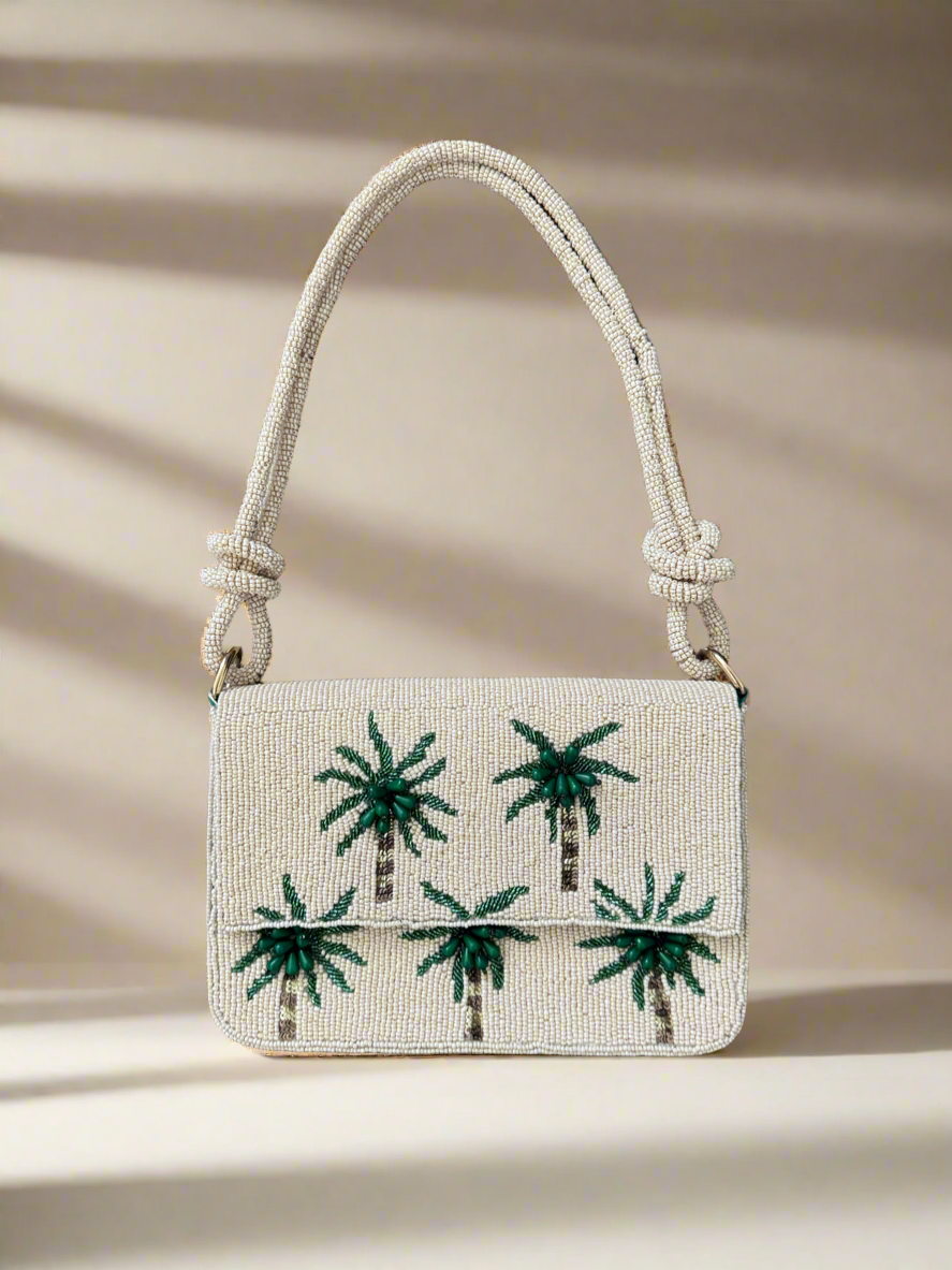Hand-beaded Knot Handbag | Green Palm Tree
