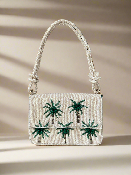Hand-beaded Knot Handbag | Green Palm Tree