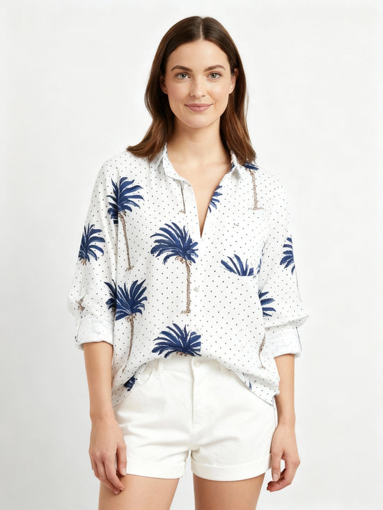 Resort Shirt Unisex Indigo Palm Tree