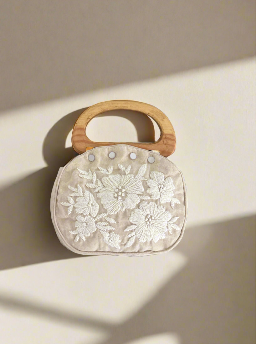 Bermuda Bag with Wooden Handles Canvas Floral