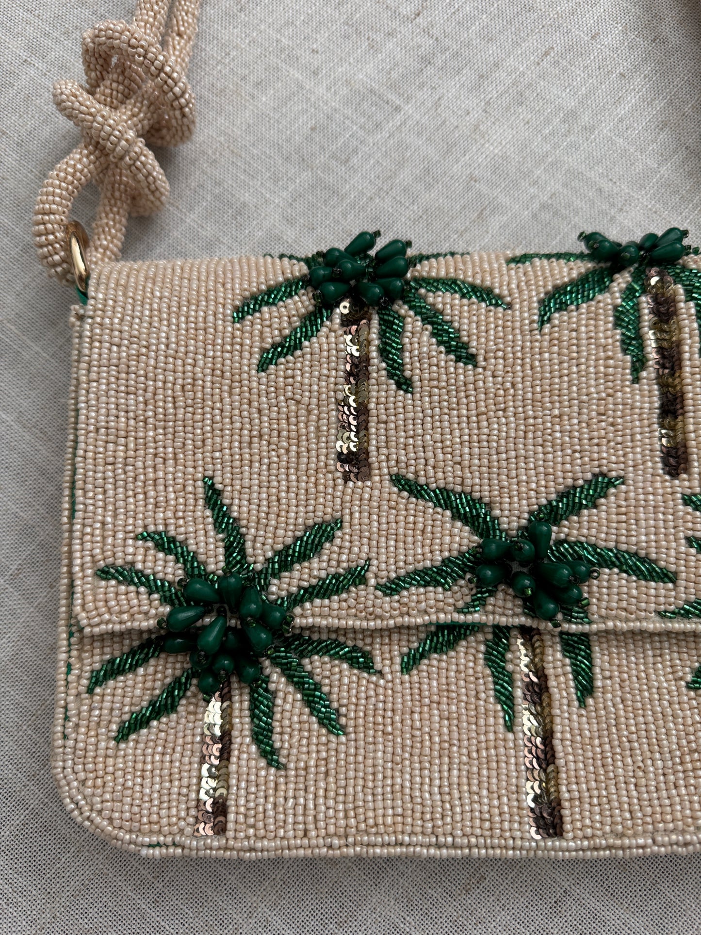 Hand-beaded Knot Handbag | Green Palm Tree