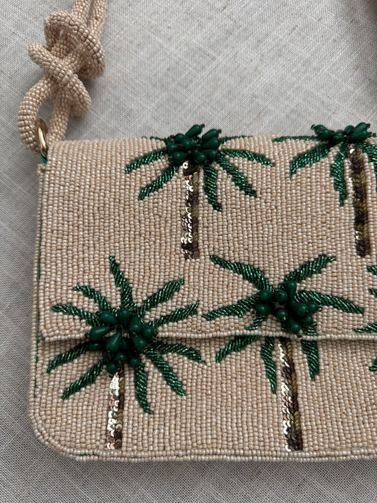 Hand-beaded Knot Handbag | Green Palm Tree