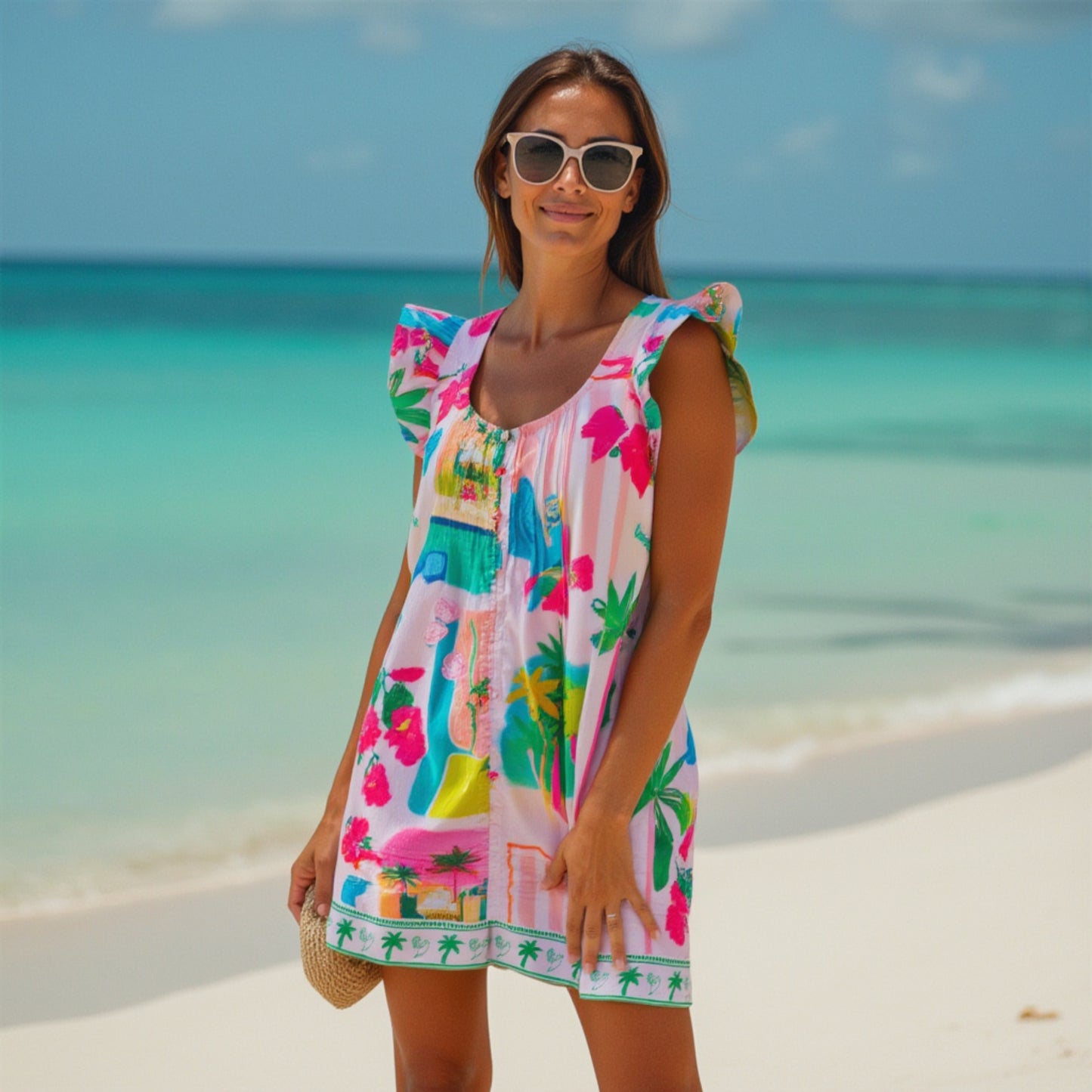 Ruffle Sleeve Pintuck Mini | Limited Edition | Palm Beach