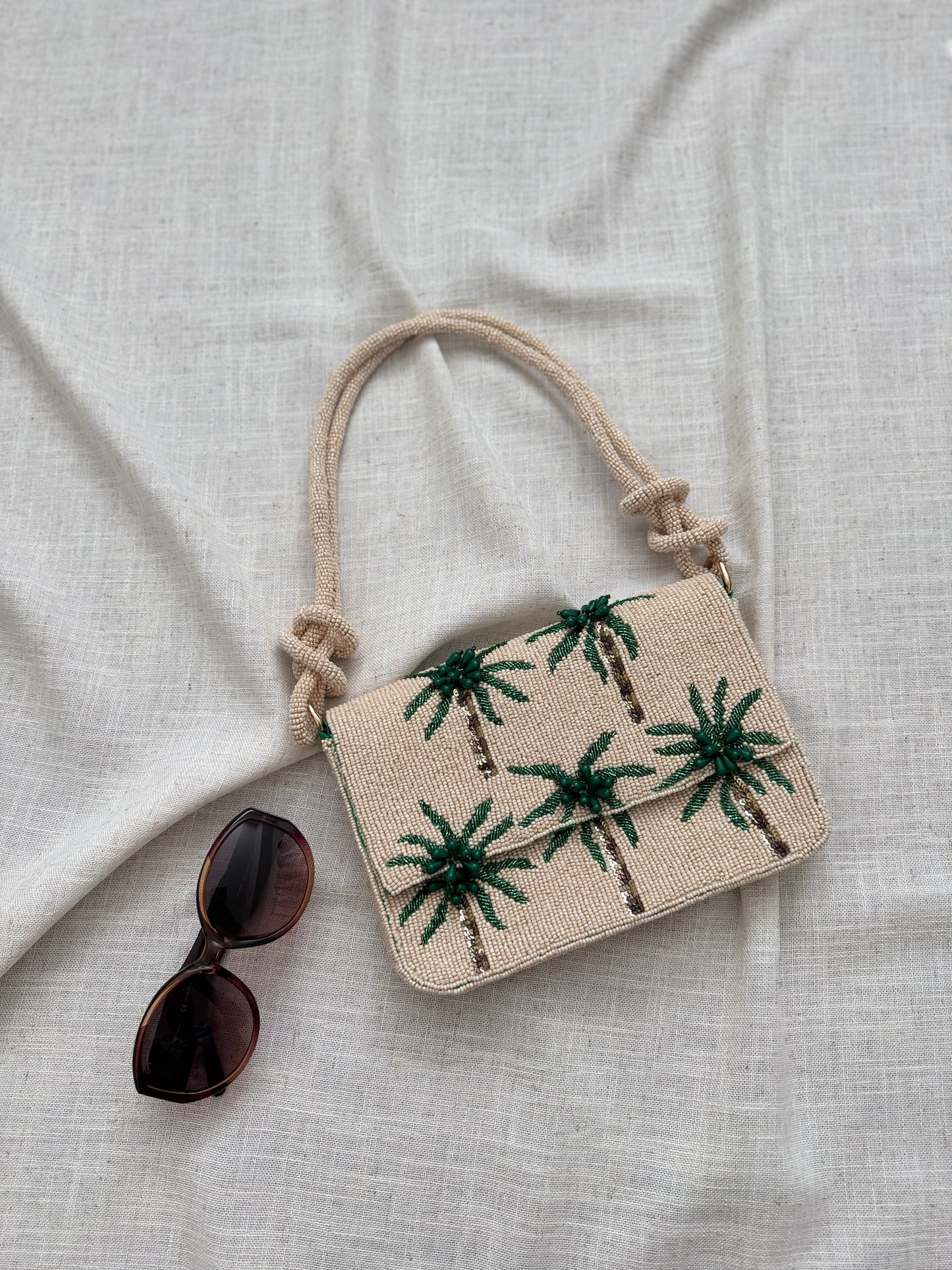 Hand-beaded Knot Handbag | Green Palm Tree