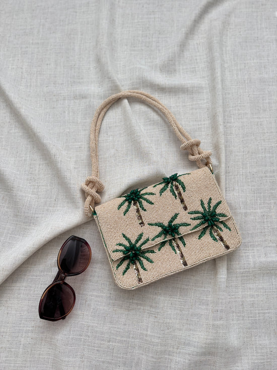 Hand-beaded Knot Handbag | Green Palm Tree