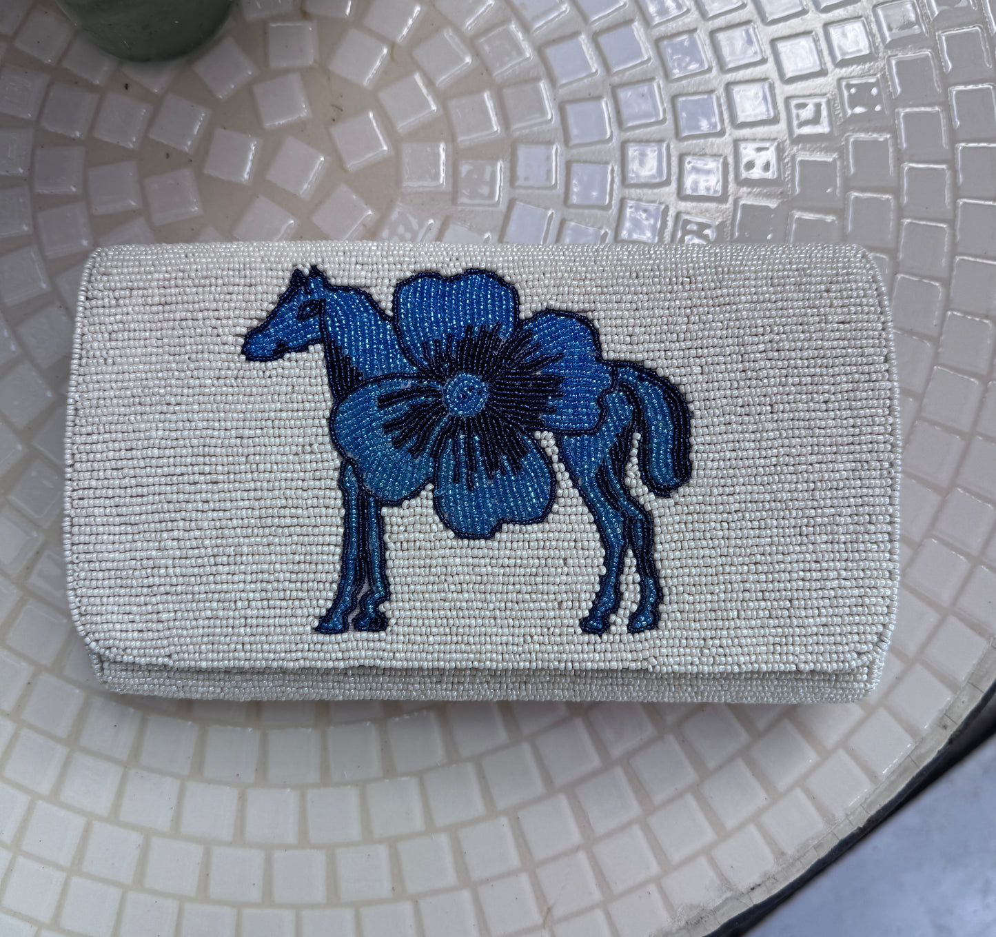 Beaded Frame Bag Blue Horse