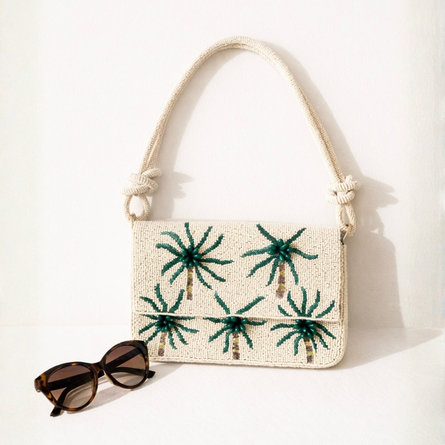 Hand-beaded Knot Handbag | Green Palm Tree