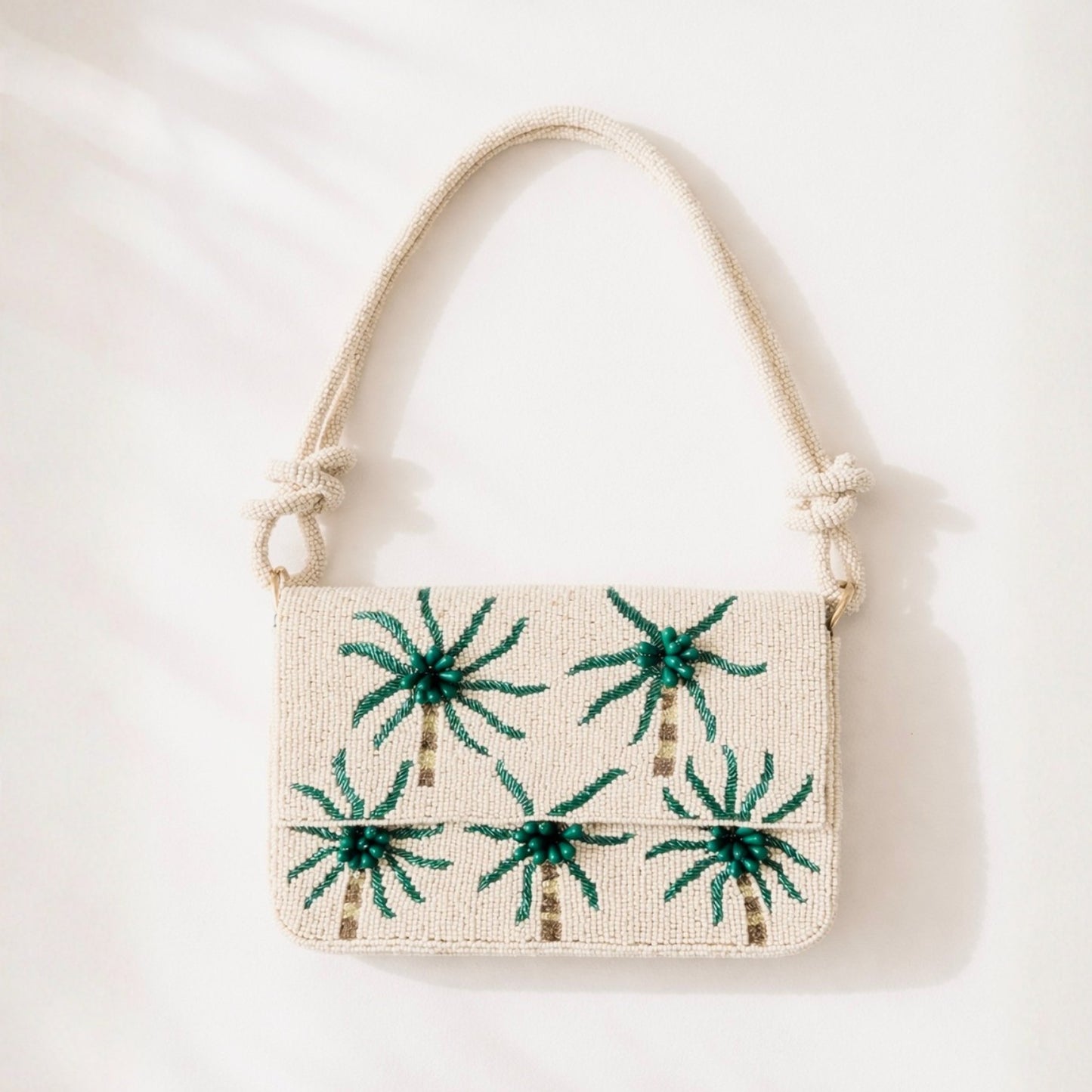 Hand-beaded Knot Handbag | Green Palm Tree