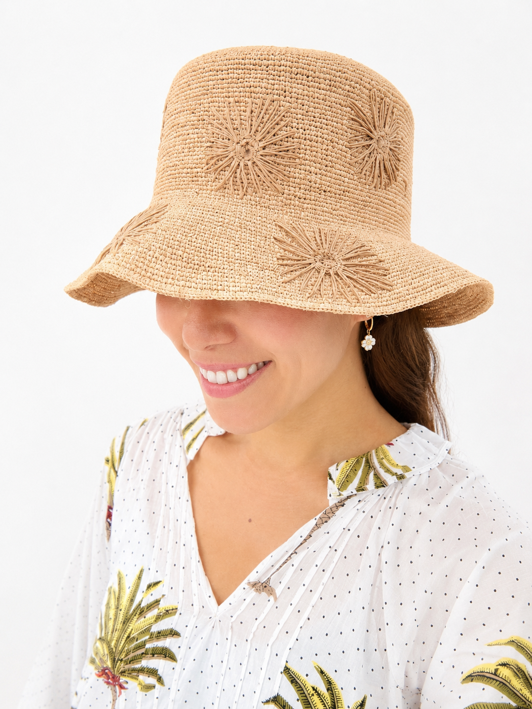 Raffia Flower Bucket Hat