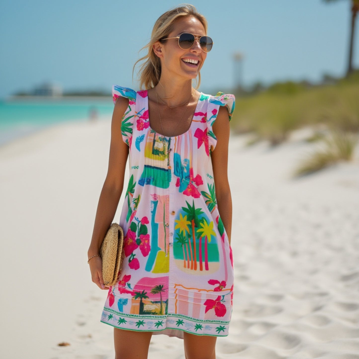Ruffle Sleeve Pintuck Mini | Limited Edition | Palm Beach