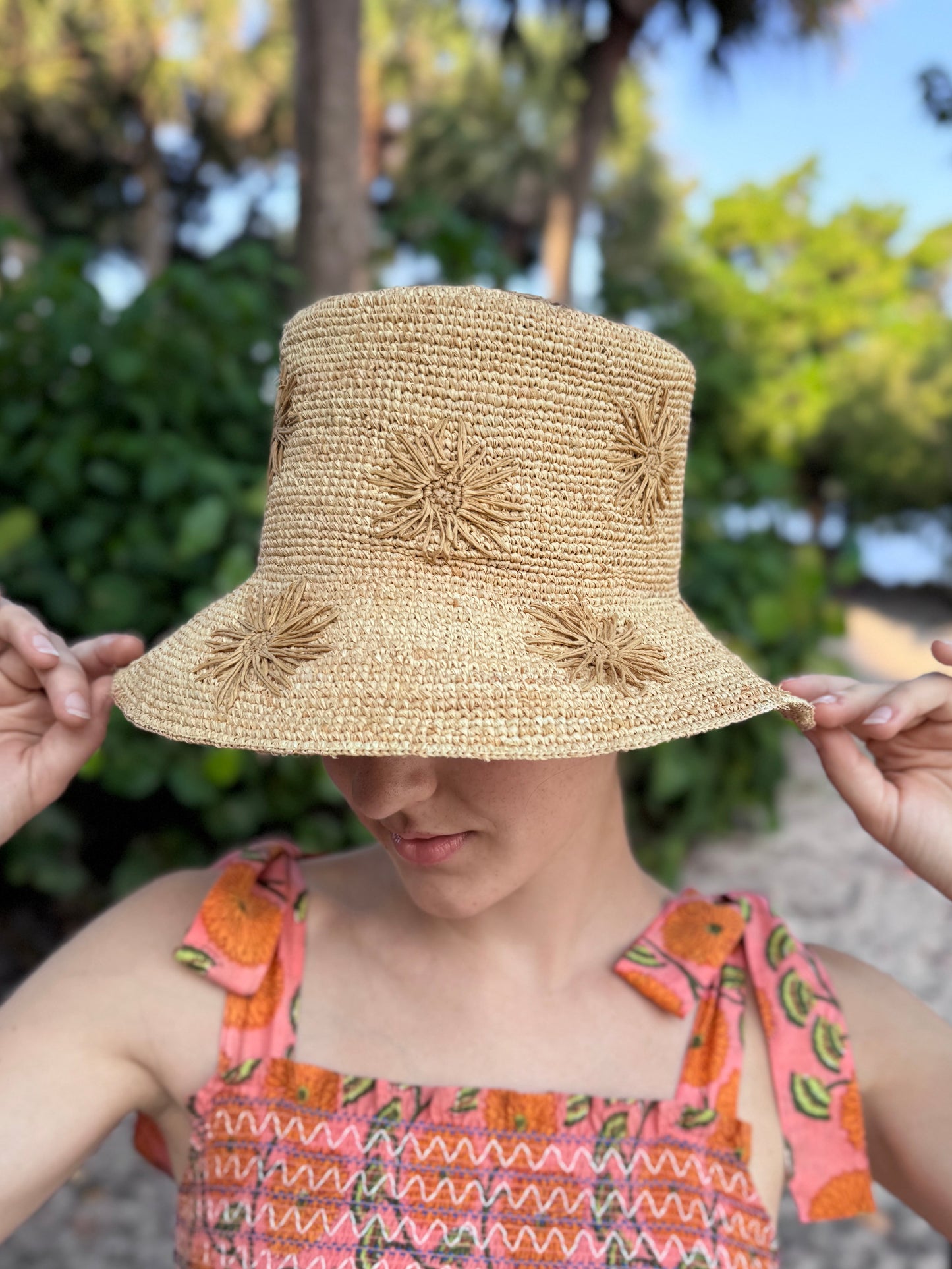 Raffia Flower Bucket Hat