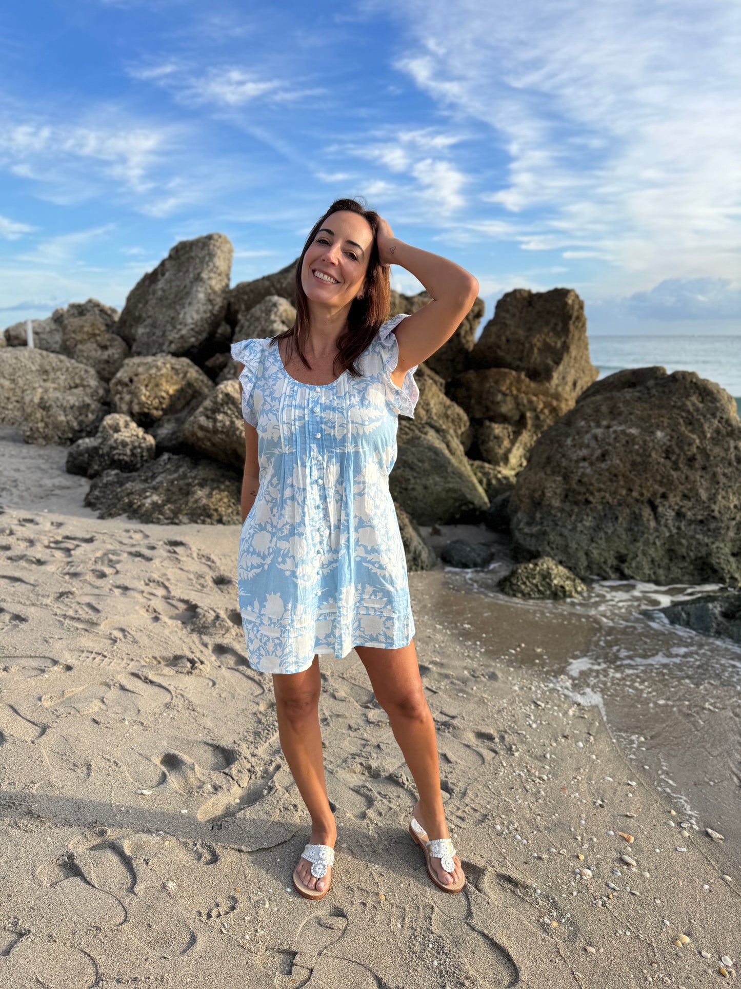 Ruffle Sleeve Pintuck Mini | Tree of Life Morning Mist