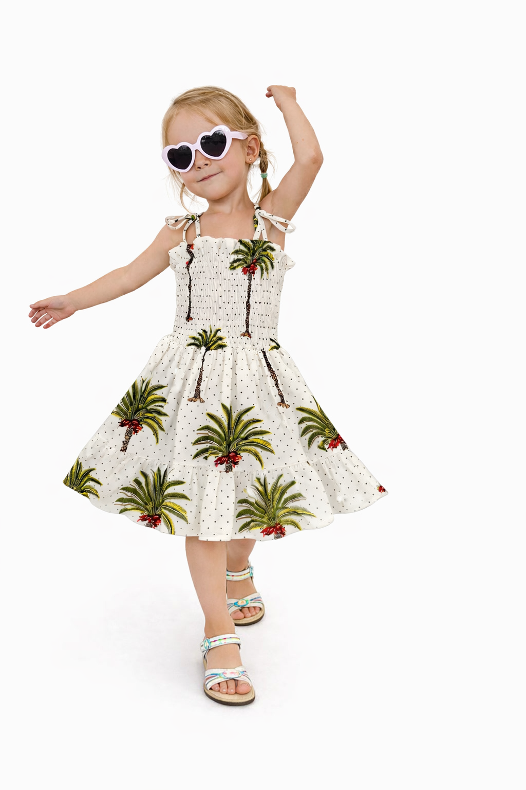 Sunny Smock Dress | Kids | Green Palm Polka