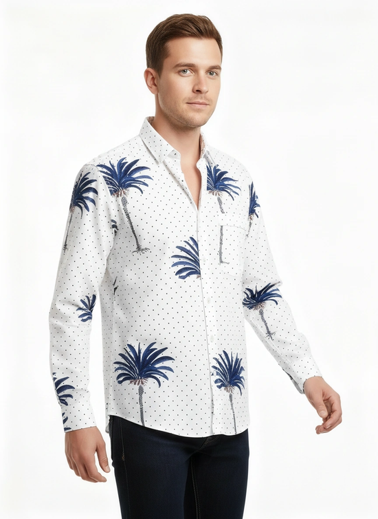 Resort Shirt Unisex Indigo Palm Tree