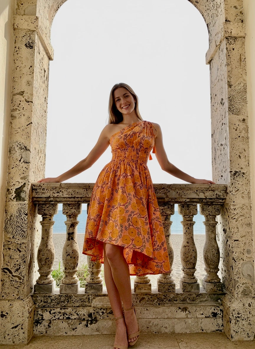 One Shoulder Goddess Dress | Peach