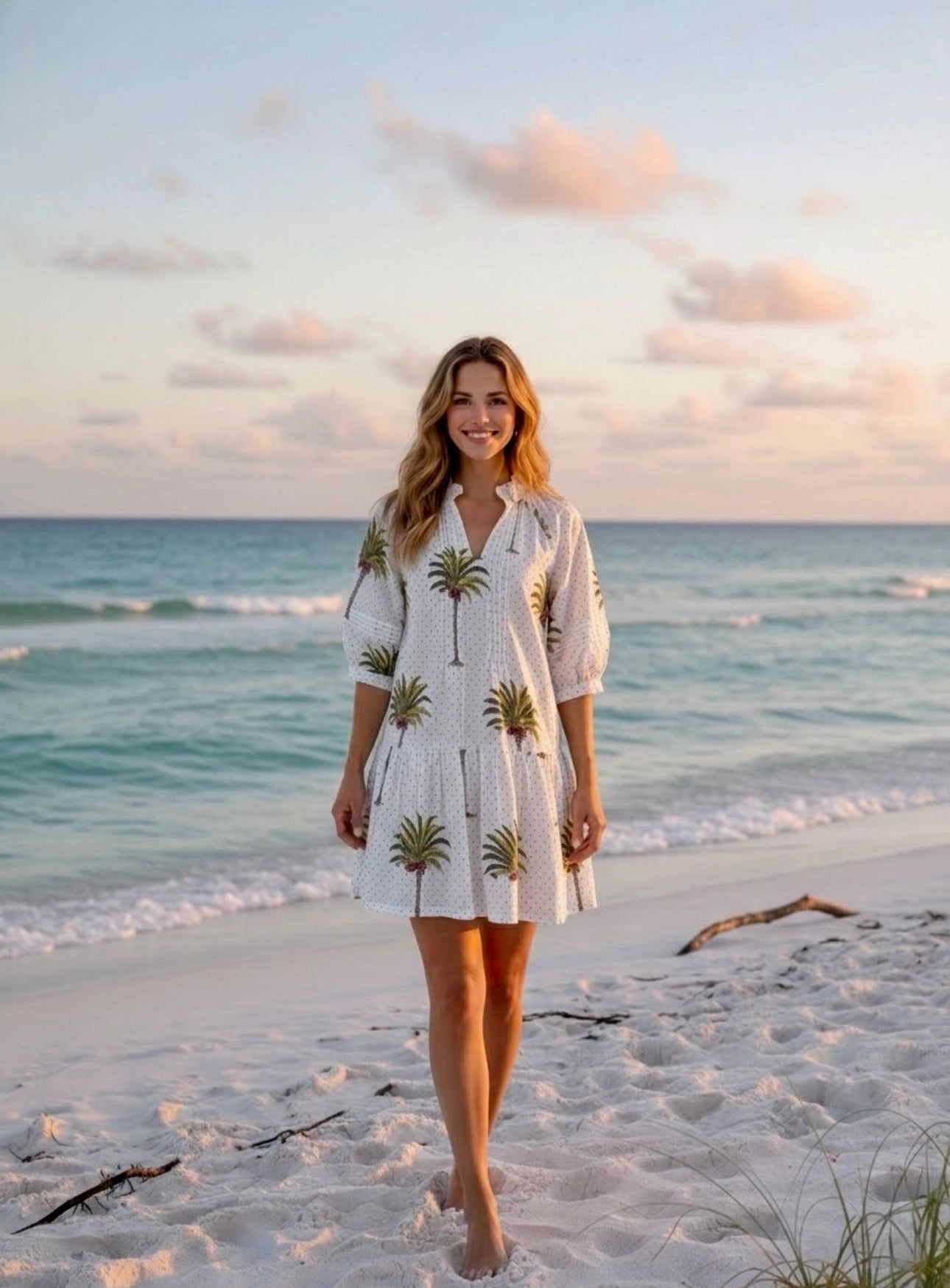 Puff Sleeve Chloe Mini | Green Palm Polka