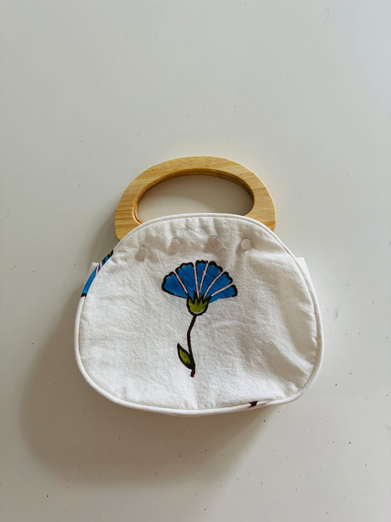 Bermuda Bag with Wooden Handles Ginko Turquoise