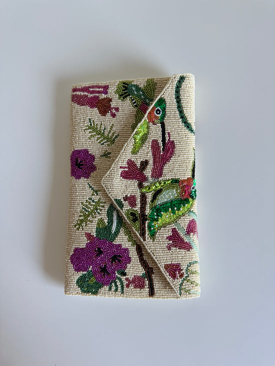 Beaded Clutch Bag | Botanica Bird White