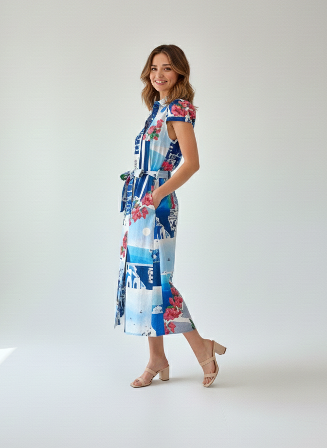 Amelia Puff Sleeve Shirt Dress | Santorini Limited Edition