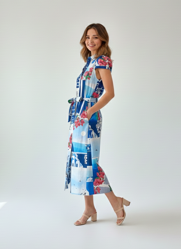 Amelia Puff Sleeve Shirt Dress | Santorini Limited Edition