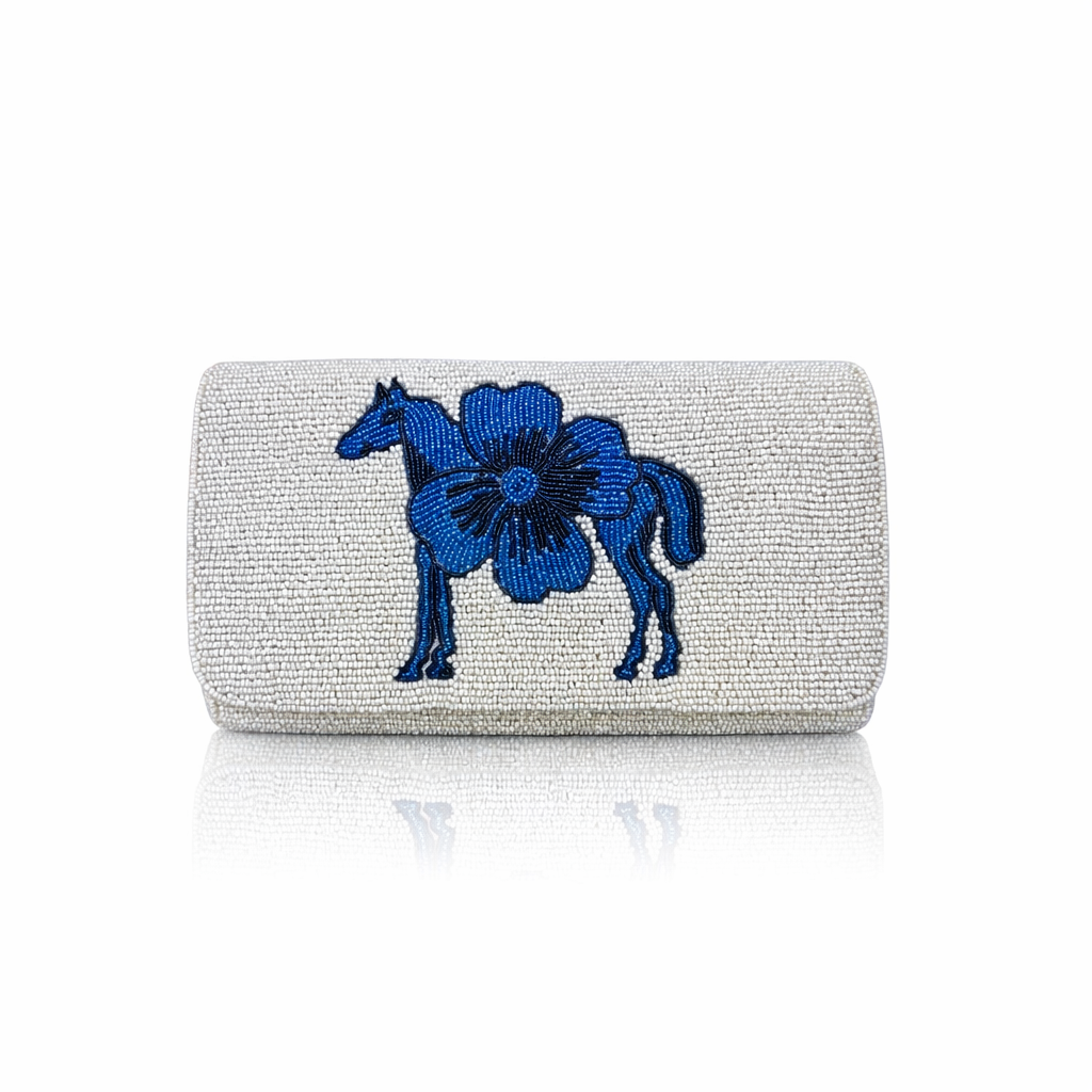 Beaded Frame Bag Blue Horse