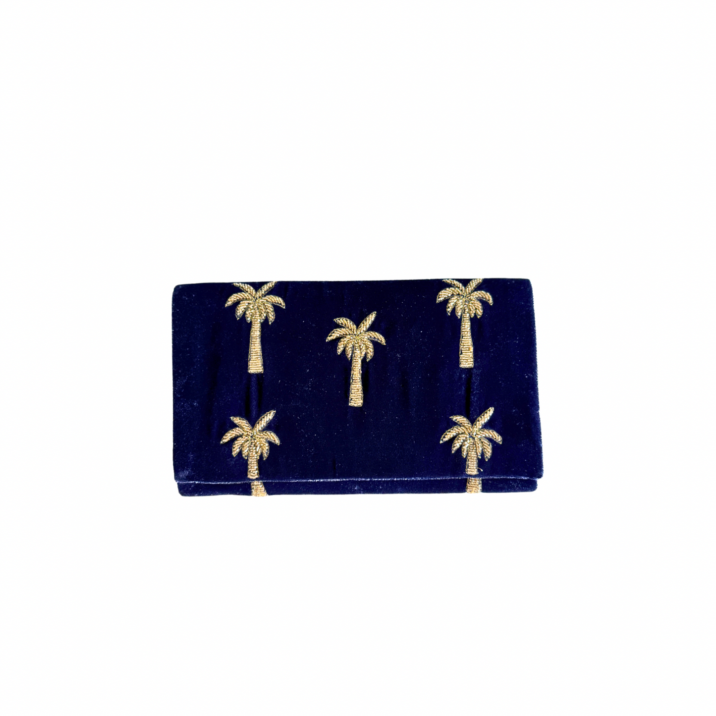 Velvet Mini Clutch Bag With Beaded Palm Trees