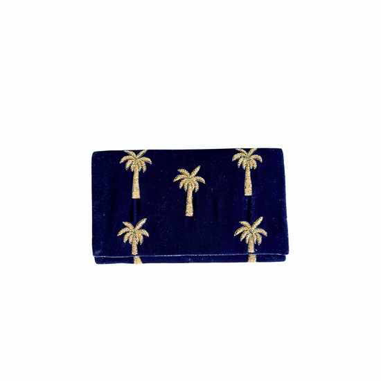 Velvet Mini Clutch Bag With Beaded Palm Trees